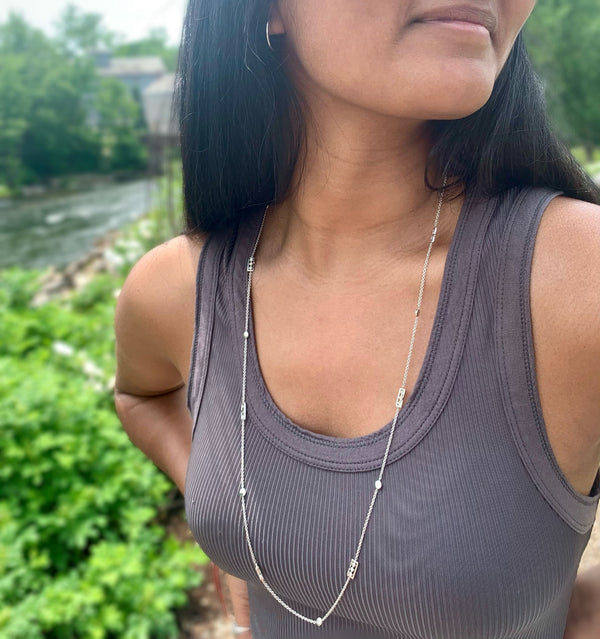 LuvMyJewelry Traffic Light Layered Diamond Necklace In Sterling Silver