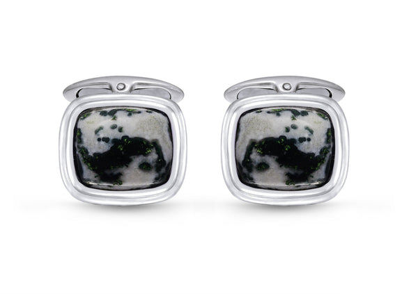 LuvMyJewelry Tree Agate Stone Cufflinks in Black Rhodium Plated Sterling Silver