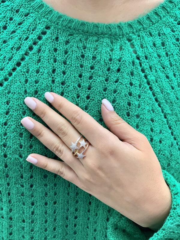 LuvMyJewelry Tri-Color Dazzling Star Detachable Diamond Ring In 14K Gold