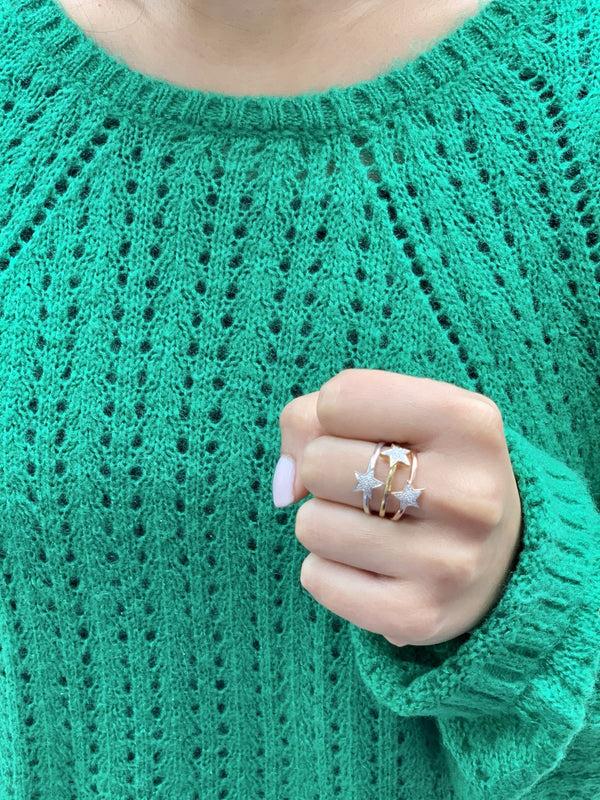 LuvMyJewelry Tri-Color Dazzling Star Detachable Diamond Ring In 14K Gold