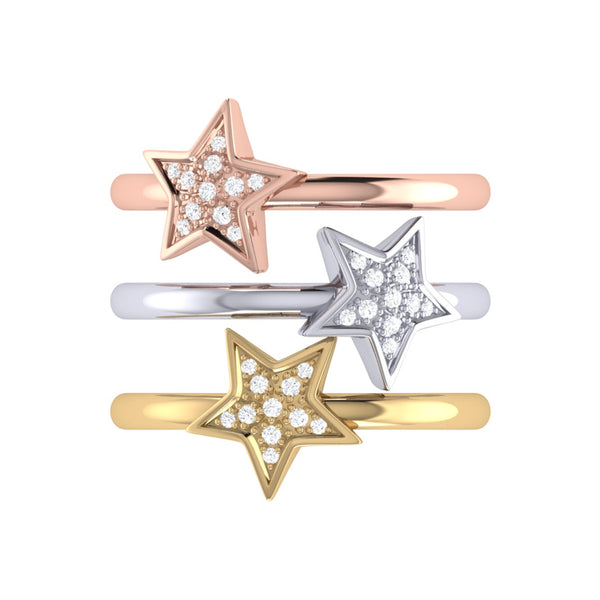 LuvMyJewelry Tri-Color Dazzling Star Detachable Diamond Ring In 14K Gold & Rose Gold Vermeil On Sterling Silver