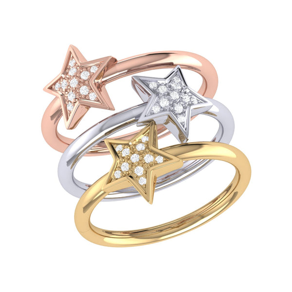 LuvMyJewelry Tri-Color Dazzling Star Detachable Diamond Ring in 14K Gold