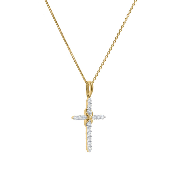 LuvMyJewelry Trinita 14K Yellow Gold Diamond Cross Pendant – 0.18 CTW