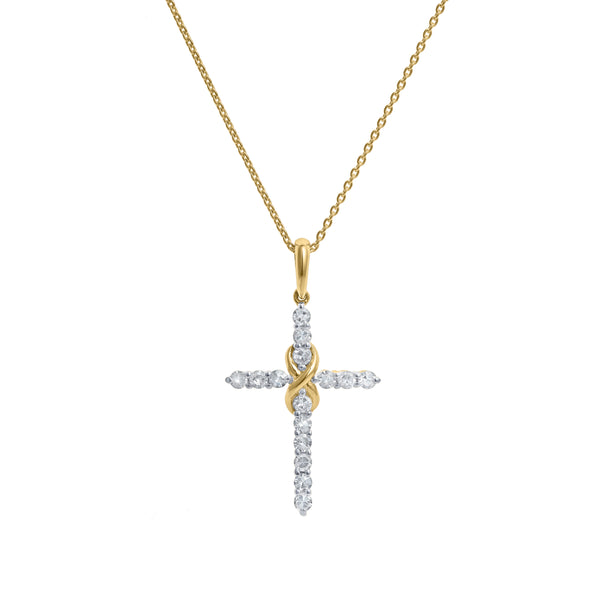 LuvMyJewelry Trinita 14K Yellow Gold Diamond Cross Pendant – 0.18 CTW