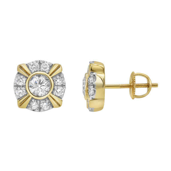LuvMyJewelry Tudor Stud 14K Yellow Gold Diamond Earrings 0.76 Ct. Tw