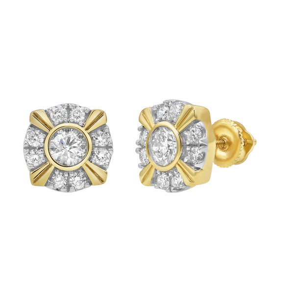 LuvMyJewelry Tudor Stud 14K Yellow Gold Diamond Earrings 0.76 ct. tw