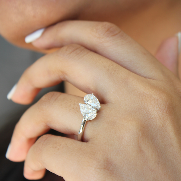 LuvMyJewelry Twin Flames 14K White Gold Pear Cut Lab Grown Diamond Toi Et Moi Ring - 2 Ct