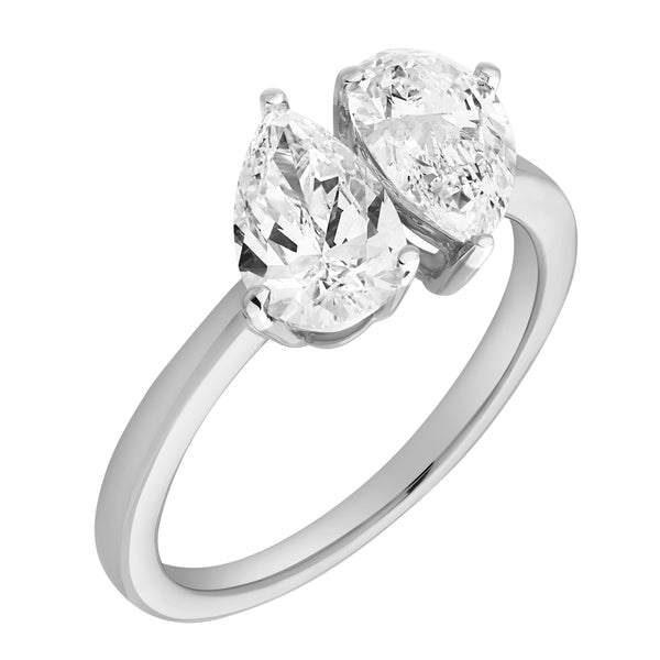 LuvMyJewelry Twin Flames 14K White Gold Pear Cut Lab Grown Diamond Toi Et Moi Ring - 2 Ct