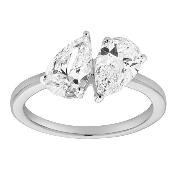 LuvMyJewelry Twin Flames 14K White Gold Pear Cut Lab Grown Diamond Toi et Moi Ring - 2 ct
