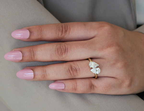 LuvMyJewelry Twin Flames 14K Yellow Gold Pear Cut Lab Grown Diamond Toi Et Moi Ring - 2 Ct