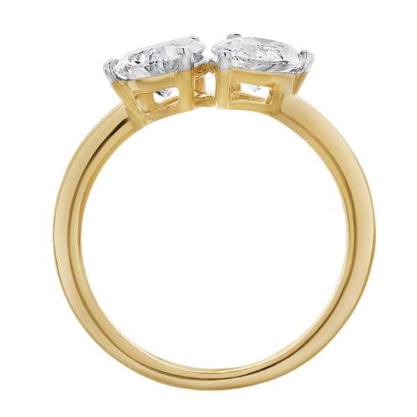 LuvMyJewelry Twin Flames 14K Yellow Gold Pear Cut Lab Grown Diamond Toi Et Moi Ring - 2 Ct