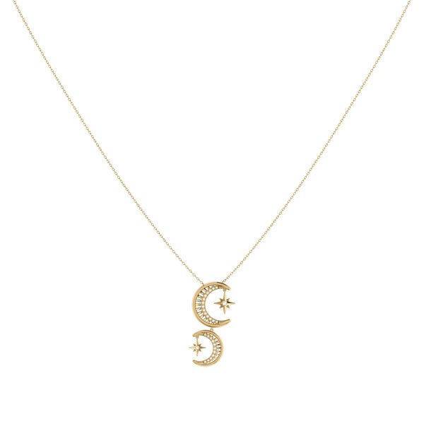 LuvMyJewelry Twin Nights Crescent Diamond Necklace In 14K Yellow Gold Vermeil On Sterling Silver