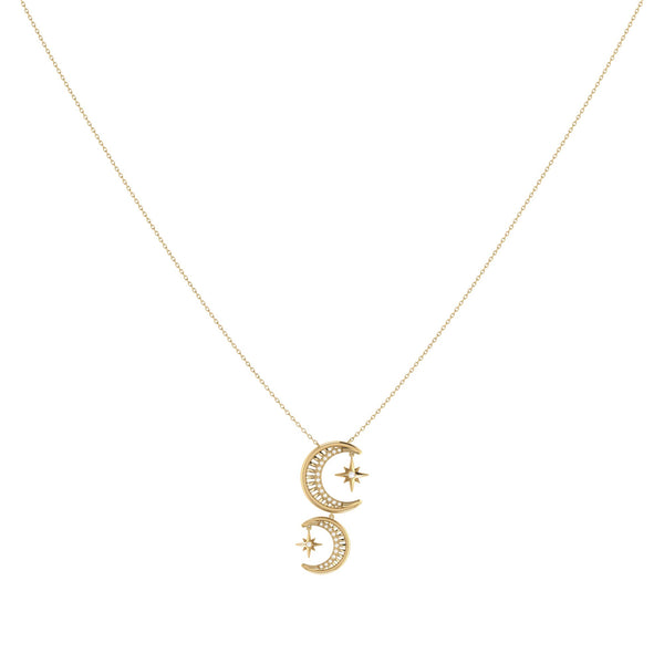 LuvMyJewelry Twin Nights Crescent Diamond Necklace In 14K Yellow Gold
