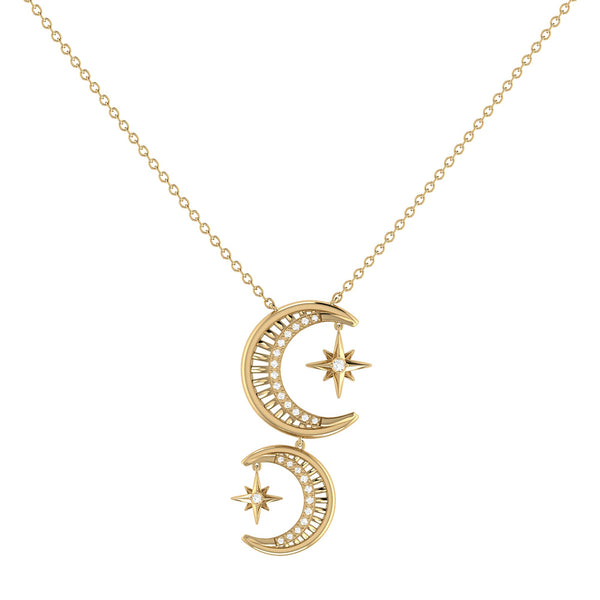 LuvMyJewelry Twin Nights Crescent Diamond Necklace in 14K Yellow Gold