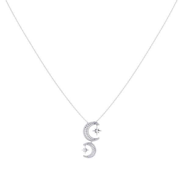 LuvMyJewelry Twin Nights Crescent Diamond Necklace In Sterling Silver