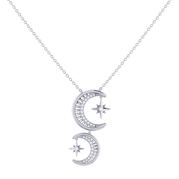 LuvMyJewelry Twin Nights Crescent Diamond Necklace in Sterling Silver