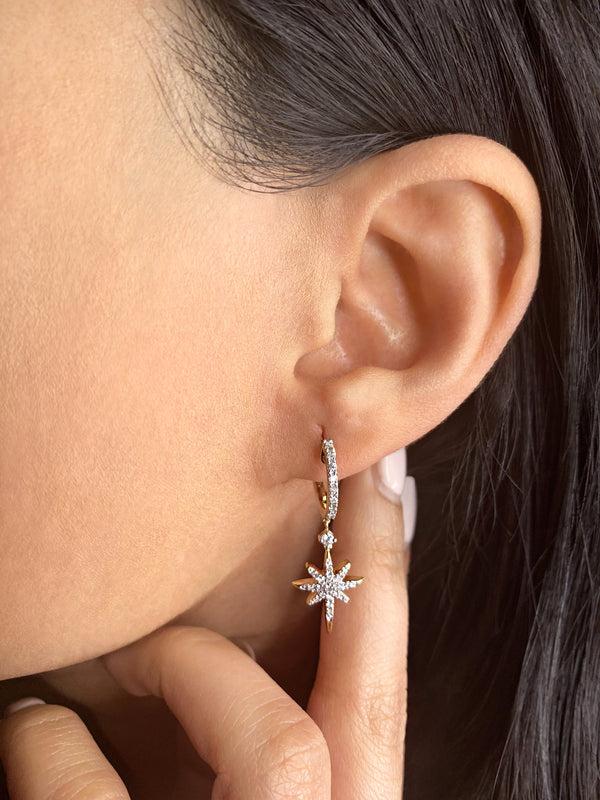 LuvMyJewelry Twinkle Star Diamond Earrings In 14K Yellow Gold