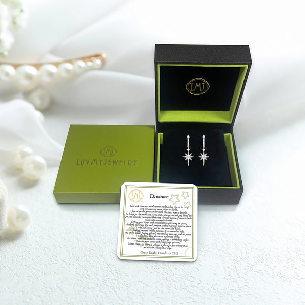 LuvMyJewelry Twinkle Star Diamond Earrings In 14K Yellow Gold