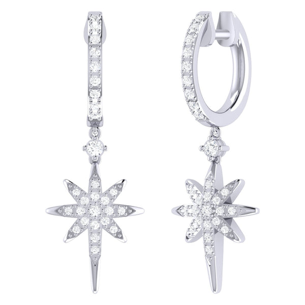 LuvMyJewelry Twinkle Star Diamond Hoop Earrings in 14K White Gold