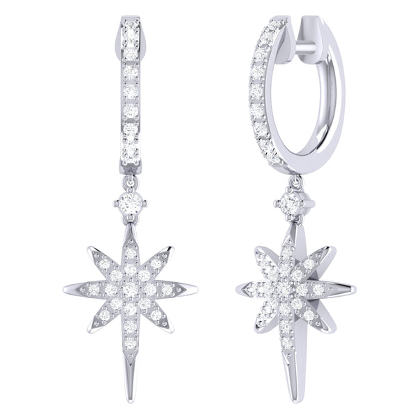 LuvMyJewelry Twinkle Star Diamond Hoop Earrings in Sterling Silver