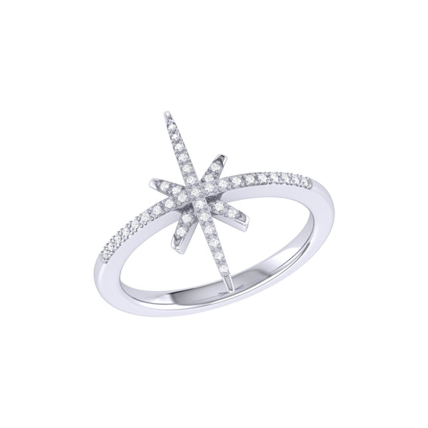 LuvMyJewelry Twinkle Star Diamond Ring in 14K White Gold