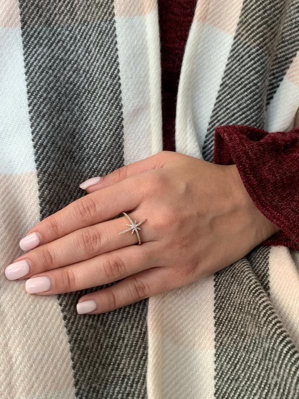 LuvMyJewelry Twinkle Star Diamond Ring In 14K Yellow Gold Vermeil On Sterling Silver