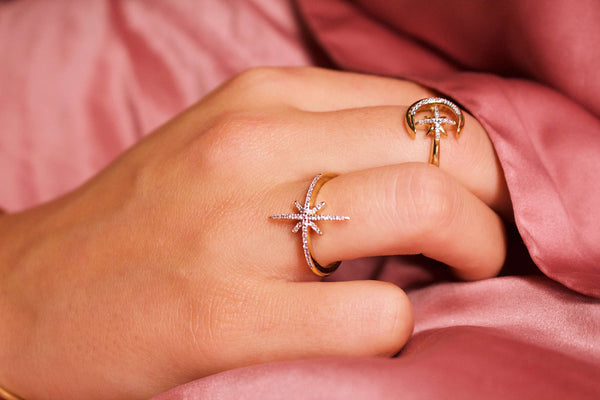 LuvMyJewelry Twinkle Star Diamond Ring In 14K Yellow Gold Vermeil On Sterling Silver