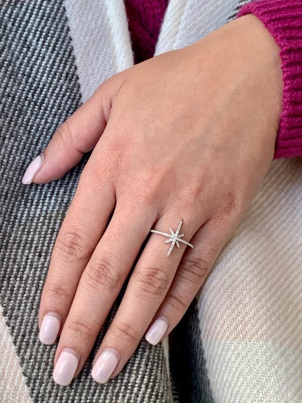 LuvMyJewelry Twinkle Star Diamond Ring In Sterling Silver