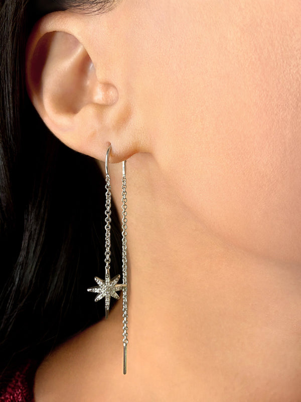 LuvMyJewelry Twinkle Star Tack-In Diamond Earrings In 14K White Gold