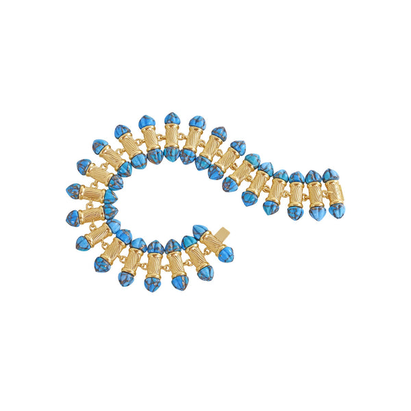 LuvMyJewelry Twisted Rays Turquoise Bracelet In 14K Yellow Gold Plated Sterling Silver