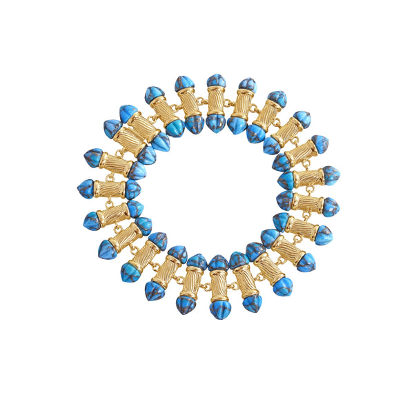 LuvMyJewelry Twisted Rays Turquoise Bracelet in 14K Yellow Gold Plated Sterling Silver