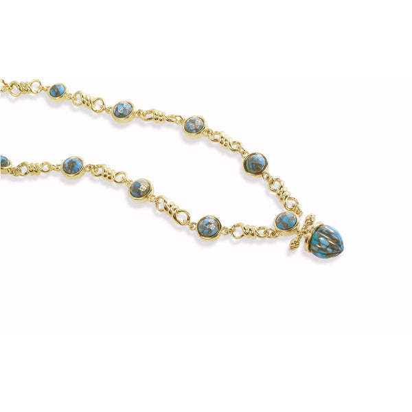LuvMyJewelry Twisted Rays Turquoise Necklace In 14K Yellow Gold Plated Sterling Silver