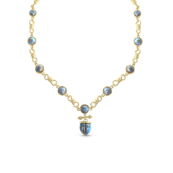 LuvMyJewelry Twisted Rays Turquoise Necklace In 14K Yellow Gold Plated Sterling Silver