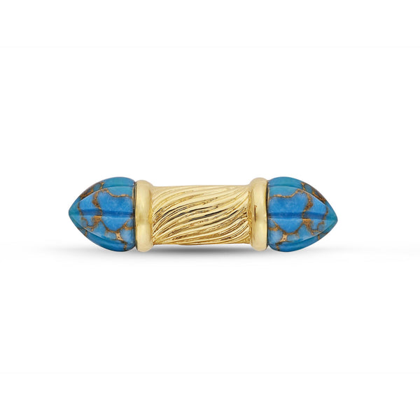 LuvMyJewelry Twisted Rays Turquoise Ring In 14K Yellow Gold Plated Sterling Silver