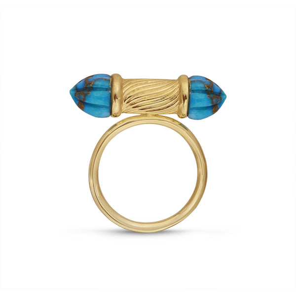 LuvMyJewelry Twisted Rays Turquoise Ring in 14K Yellow Gold Plated Sterling Silver