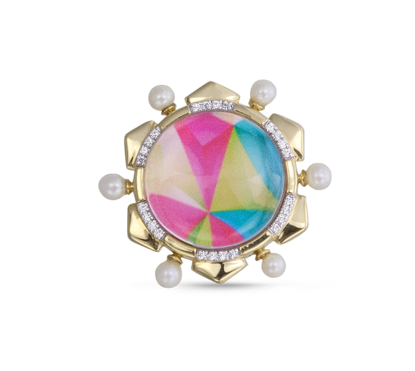 LuvMyJewelry Unicorn Popcorn Pearl & Diamond Mosaic Ring in 14K Yellow Gold Plated Sterling Silver