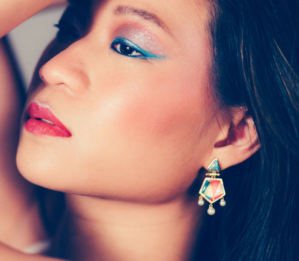 LuvMyJewelry Unicorn Popcorn Turquoise & Diamond Earrings With Pearls In 14K Yellow Gold Plated Sterling Silver