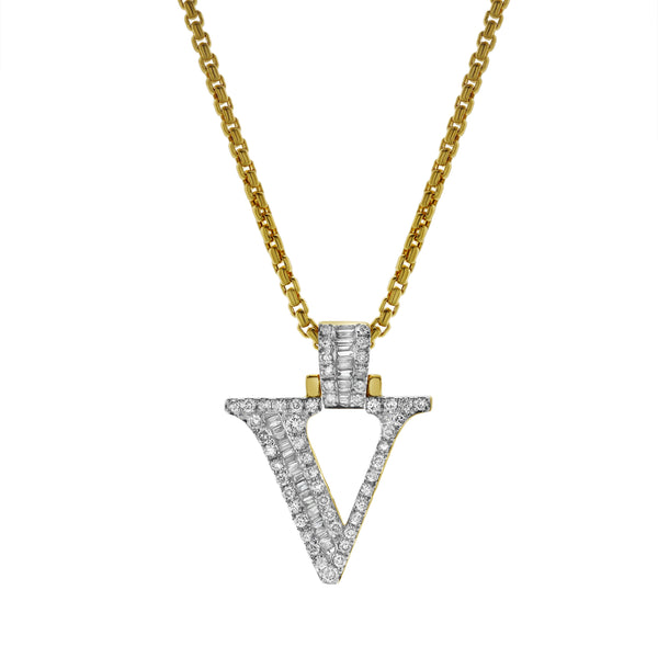 LuvMyJewelry V Initial Diamond Pendant 10K Yellow Gold - 0.64 Carats