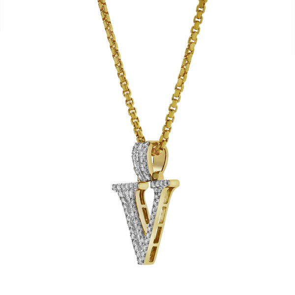LuvMyJewelry V Initial Diamond Pendant 10K Yellow Gold - 0.64 Carats