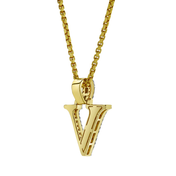 LuvMyJewelry V Initial Diamond Pendant 10K Yellow Gold - 0.64 Carats