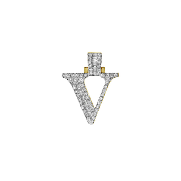 LuvMyJewelry V Initial Diamond Pendant 10K Yellow Gold - 0.64 Carats