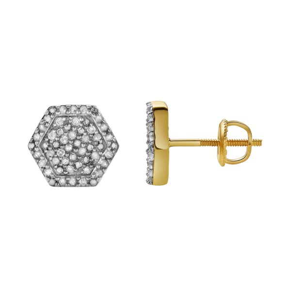 LuvMyJewelry Vaelora XL 10K Yellow Gold Cluster Diamond Unisex Earrings - 0.25 Cts