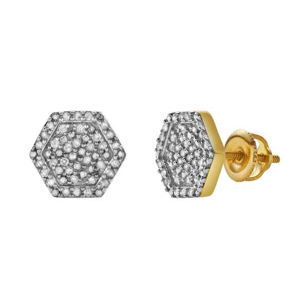 LuvMyJewelry Vaelora XL 10K Yellow Gold Cluster Diamond Unisex Earrings - 0.25 Cts