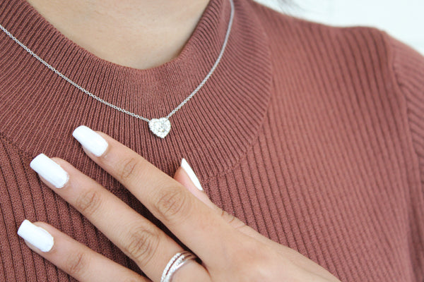 LuvMyJewelry Valentina 14K White Gold Lab Grown Diamond Heart Necklace - 1 Ct