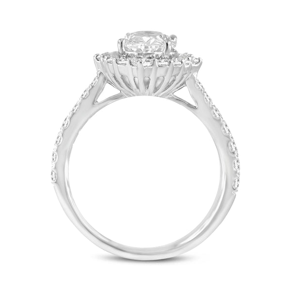 LuvMyJewelry Valeria 14K White Gold Oval Lab Grown Diamond Halo Engagement Ring - 2.25 Ct