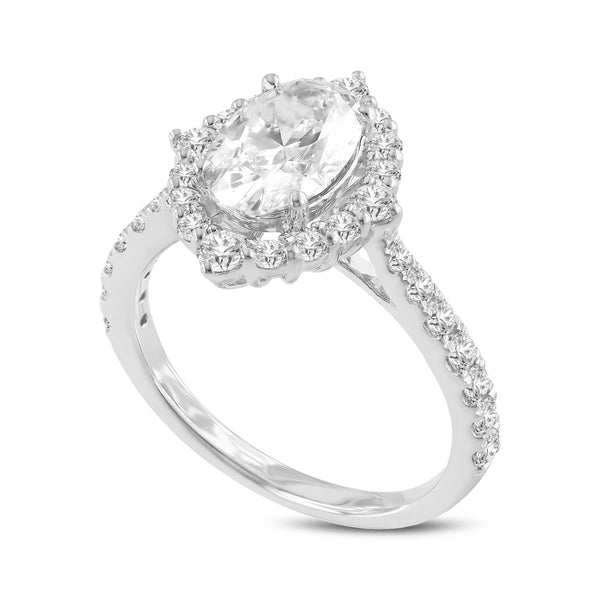LuvMyJewelry Valeria 14K White Gold Oval Lab Grown Diamond Halo Engagement Ring - 2.25 Ct