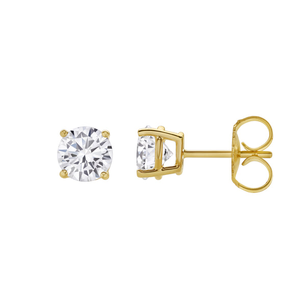 LuvMyJewelry Valeria 14K Yellow Gold Lab Grown Round Solitaire Diamond Earrings - 1.25 Ct