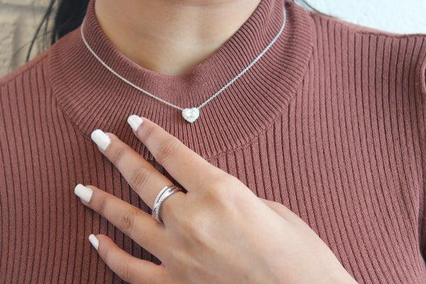 LuvMyJewelry Valerie 14K White Gold Lab Grown Diamond Heart Necklace - 1 Ct