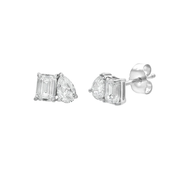LuvMyJewelry Valessa 14K White Gold Lab Grown Diamond Toi Et Moi Earrings – 1 Ct