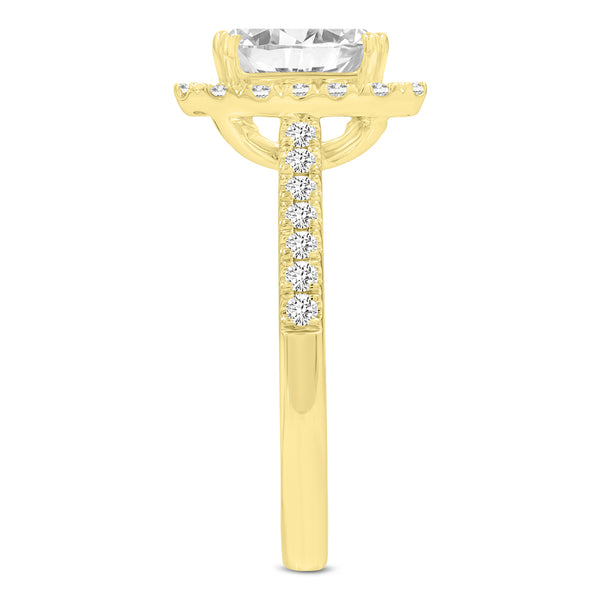 LuvMyJewelry Valora 14K Yellow Gold Emerald Cut Lab Grown Diamond Halo Engagement Ring - 1.96 Ctw